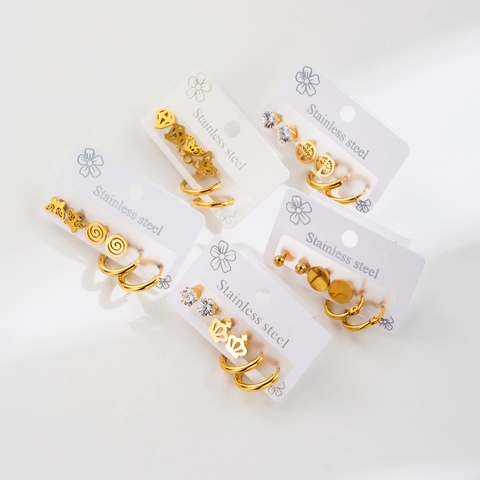 Stainless Steel Earrings Gold Plated Butterfly Crown Tree Of Life Zircon Stud And Hoop Earrings For Women Fashion Jewelry