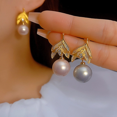 Französische Vintage Kupfer Blatt Schmetterling Herz Ohrringe Mit Strass Künstliche Perle 925 Sterlingsilber Ohrstecker-Stift Für Damen