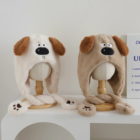 Cappello Con Paraorecchie Per Bambini Peluche Cane Cartone Animato Inverno Caldo Antivento Morbido Berretto Esterno