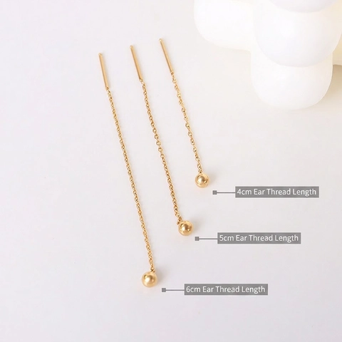 Minimalistische Durchziehohrringe Titanstahl 18K Vergoldet Lange Kette Kugelanhänger Geometrischer Modeschmuck Für Damen