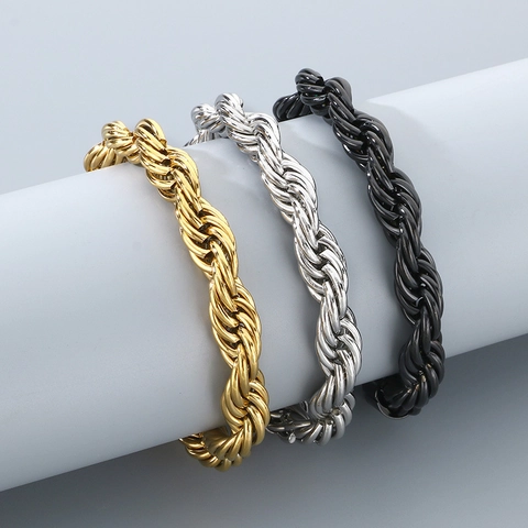 Collar Y Pulsera De Cadena Trenzada De Acero Inoxidable Estilo Hip Hop Punk Minimalista Para Hombre Y Mujer