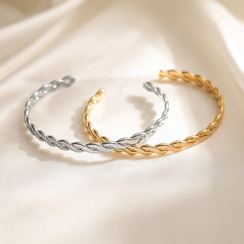 Gedraaide Touw Manchet Armband Roestvrij Staal 18K Verguld Minimalistisch Open Bangle Voor Dames Chique Sieraden