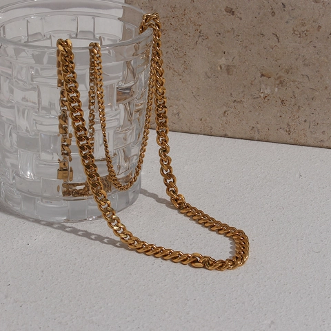 Mode Dunne Cubaanse Schakelketting Ketting Roestvrij Staal 18K Verguld Vintage Minimalistische Sleutelbeen Sieraden