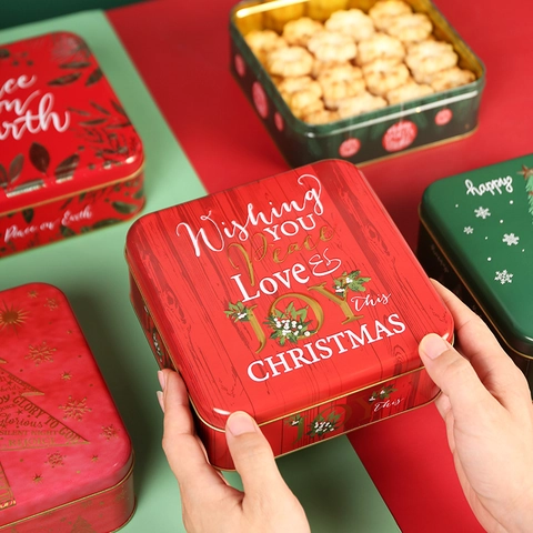 Caja De Regalo De Navidad De Hojalata Cuadrada Vacía Para Dulces Galletas Fiesta De Vacaciones Souvenir Decorativo