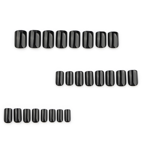 Glossy Black Press On Nails Short Square Shape Solid Color Artificial Fingernails For Women Classic Simple Style Manicure