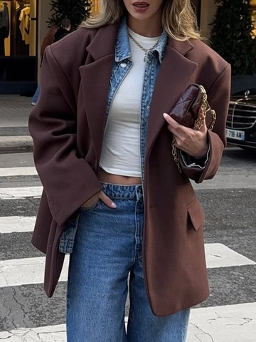 Chaqueta Blazer Mujer Color Sólido Manga Larga Solapa Abotonadura Simple Oficina Casual Streetwear Abrigo
