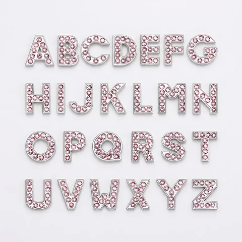 Dijes Letras Alfabeto Aleación Zinc Estrás Rosa Deslizante Para Hacer Joyas DIY Llavero Pulsera Accesorios Moda