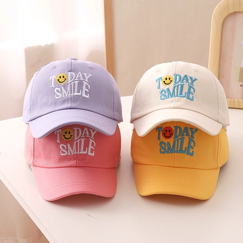 Kinder Baumwolle Baseballkappe Today Smile Buchstabe Stickerei Sonnenschutz Hut Lässig Outdoor Verstellbare Schirmmütze Für Jungen Mädchen