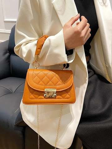 Bolso De Hombro Acolchado De Cuero PU Para Mujer Con Cadena Dorada Asa Plisada Bolso Cuadrado Elegante