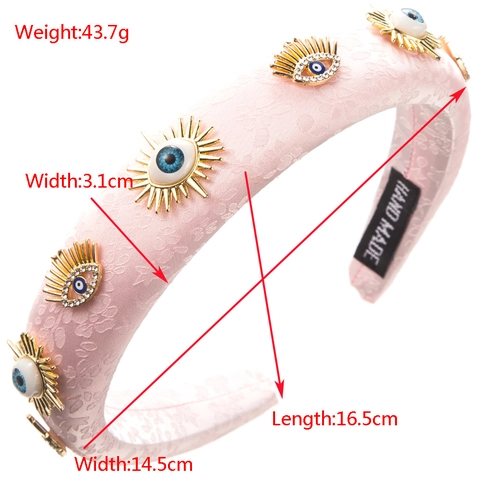 Baroque Evil Eye Padded Headband Fabric Denim Rhinestone Decorative Hairband Retro Bohemia Hair Accessory For Women