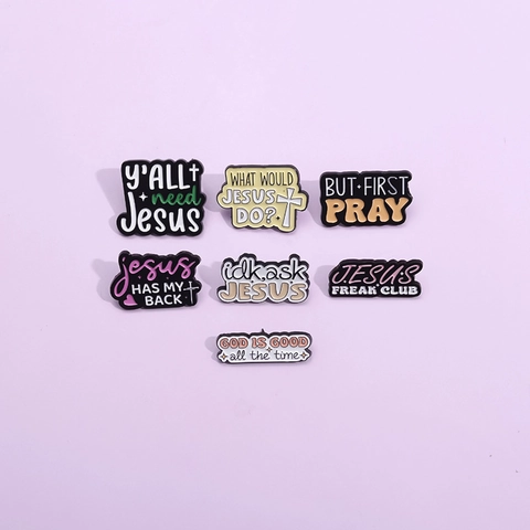 Alloy Enamel Religious Jesus Letters Brooch Pin Personalized Christian Slogan Lapel Pin Badge Jewelry Accessories For Clothing Bag
