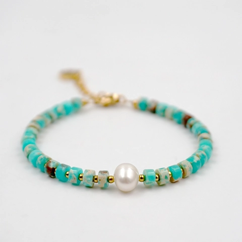 Bracciale Con Perline In Agata Colorata Con Perla Artificial Catena Regolabile In Acciaio Al Titanio Gioielli Eleganti Donna Boho
