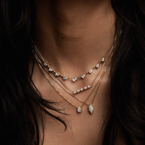 Elegante Collana In Rame Placcato Oro 18 Carati Zirconia Goccia Marquise Ciondolo Geometrico Gioielli Minimalisti Donna