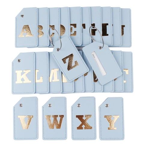 Luggage Tag PU Leather Gold Foil Initial Letter Travel ID Identifier Bag Label With Metal Wire Loop
