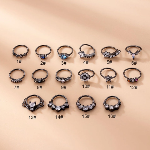 Micro Inlaid Zircon Nose Rings Black Copper Septum Clicker Piercing Jewelry Fashion Geometric For Women