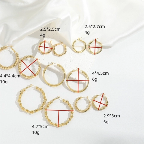 Dicke Kupfer Creolen Für Damen Übertriebene Französische Retro Strukturierte Gehämmerte Gedrehte Kreisförmige Modeschmuck