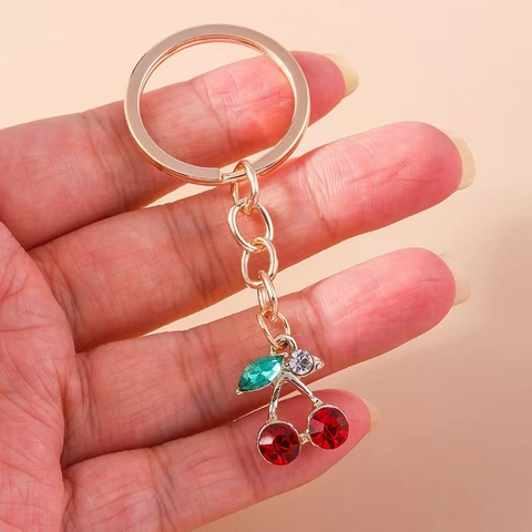 Portachiavi Ciliegia Lega Strass Scintillante Pendente Frutta Accessorio Borsa Creativo Regalo Gioielli Donna