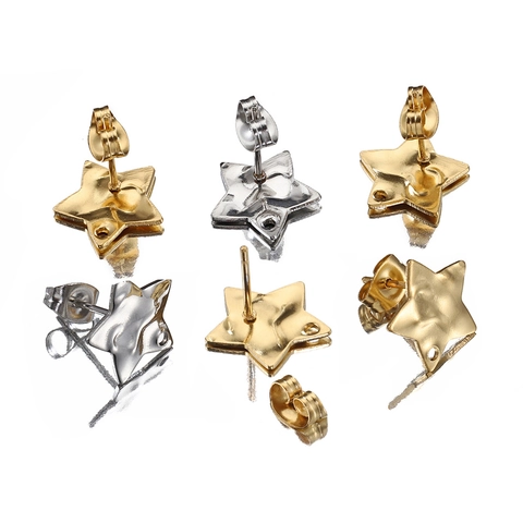 Hallazgos De Pendientes De Estrella De Acero Inoxidable Textura Martillada Pentagrama DIY Con Agujero Y Tuercas