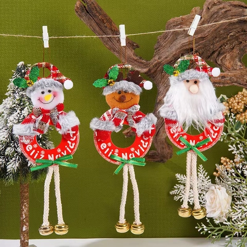 Weihnachtsanhänger Plüsch Stoff Weihnachtsmann Schneemann Rentier Mit Metallglocken Feliz Navidad Festliche Baumdeko