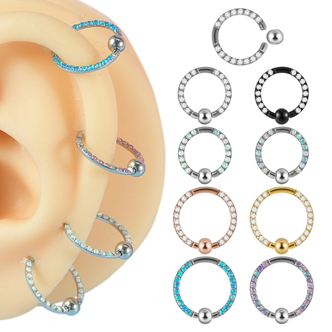 Aro Captive Bead de Acero Inoxidable Con Circonia Opalo Artificial Aro de Nariz Pendientes de Cartílago Piercing Joyería