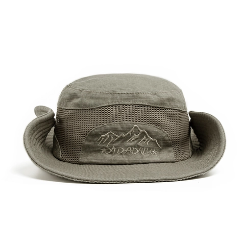 Washed Cotton Outdoor Bucket Hat Breathable Mesh Wide Brim Sun Protection Fishing Hiking Hat With Adjustable Chin Strap