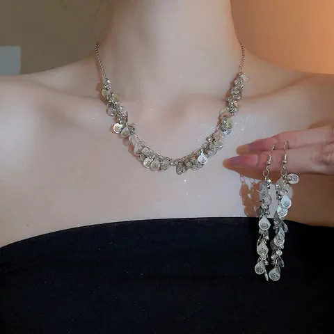 Collar Pendientes Pulsera Joyería Gota De Agua Hueca Diamante De Imitación Lujo Elegante Brillante Borla Mujer
