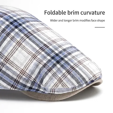 Vintage Plaid Newsboy Cap Breathable British Style Flat Hat Adjustable For Men Women Casual Outdoor Sunshade