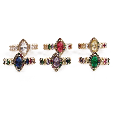 Anillo In Zircone Taglio Marquise Colorato Rame Placcato Oro Regolabile Arcobaleno Gioielli Geometrici Vintage Boho Donna