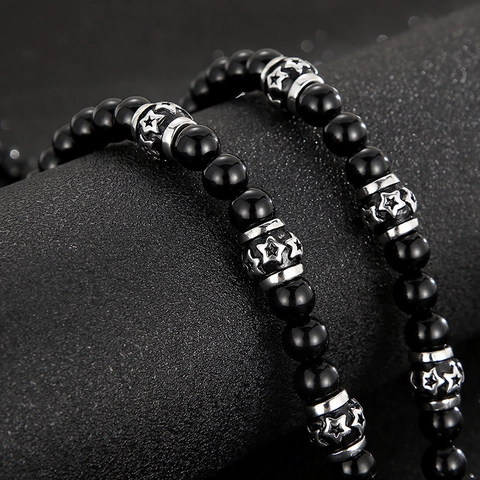 Men's Beaded Necklace With Stainless Steel Dragon Wolf Head Pendant Punk Retro Style Round Bead Chain