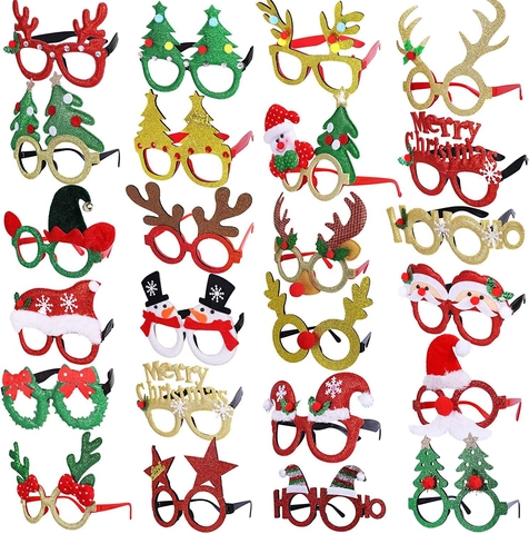 Montature Per Occhiali Di Natale Glitter Plastica Decorazione Festa Costume Accessori Foto Regalo Novità