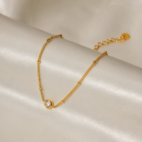 Bracciale Cavigliera In Acciaio Inossidabile Placcato Oro Per Donna Con Zircone Bianco Incastonato Catena Satellitare Gioielli Minimalisti