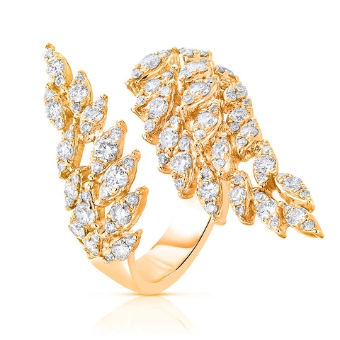 Feder Engel Flügel Offener Ring Kupfer Zirkonia Verstellbar Modeschmuck Für Frauen Elegant Ästhetisch