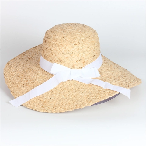 Women Raffia Straw Hat Wide Brim Sun Protection Beach Vacation Bow Ribbon Elegant Breathable Boater Style