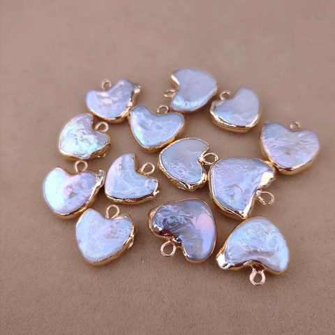 Pendentif Charme En Perle De Culture Baroque En Forme De Cœur Avec Bord Doré Pour Création De Bijoux DIY