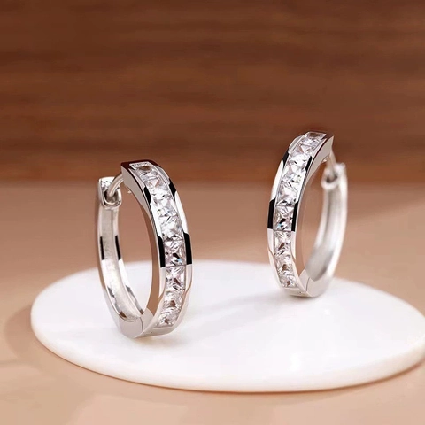 Fashion Shiny Square Cut Rhinestone Hoop Earrings Zinc Alloy Geometric Earrings For Men Women Lightweight Jewelry Gift