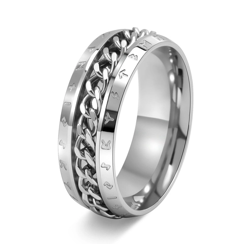 Viking Rune Draaibare Kettingring Voor Heren Dames Titaniumstaal Noordse Spinner Vingerring Vintage Punk Stijl Sieraden Cadeau