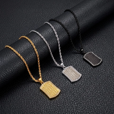 Herren Hip Hop Anhänger Titanstahl Gewebte Textur Zirkon Militär Marke Punk Stil Schmuck