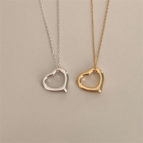 Hollow Heart Pendant Necklace 925 Sterling Silver 18K Gold Plated Minimalist Korean Style Jewelry For Women