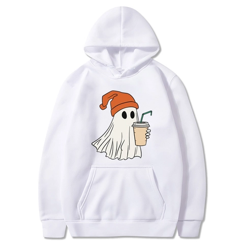 Halloween Hoodie Polyester Fleece Long Sleeve Cartoon Ghost Witch Print Funny Novelty Casual Unisex Autumn Sweatshirt