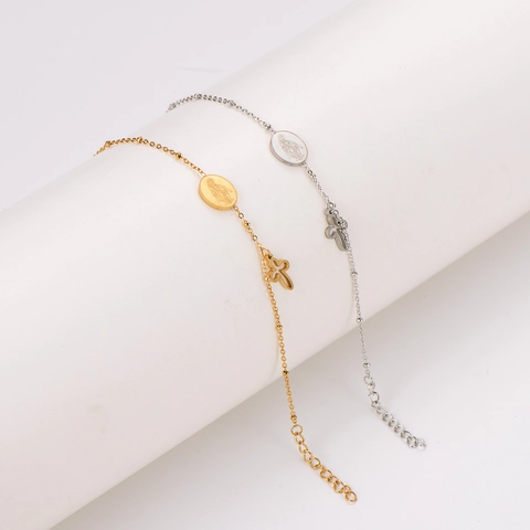 Minimalistische Roestvrijstalen Armband Met Kruis En Ovaal Religieus Medaillon Sieraden Voor Dames En Heren Verstelbaar