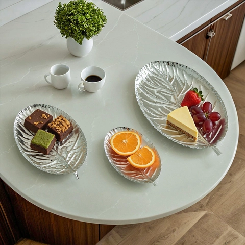 Leaf Shaped Decorative Trays Metal Iron Textured Desktop Organizer Home Living Room Vintage Luxury Style