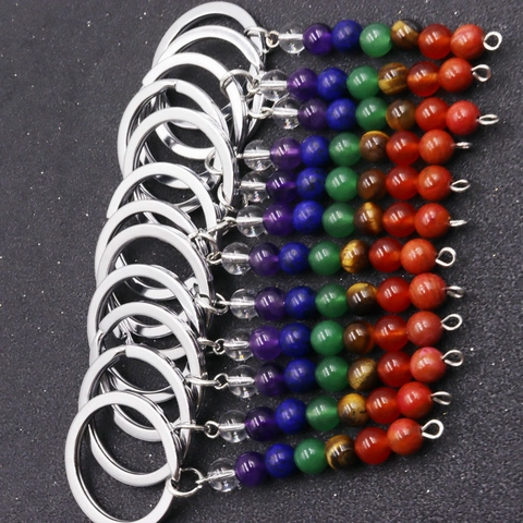 Natürlicher Kristall Sieben Chakra Perlen Metall Schlüsselanhänger Heilstein Schlüsselring Für Taschen Handmade Bohemian Accessoire