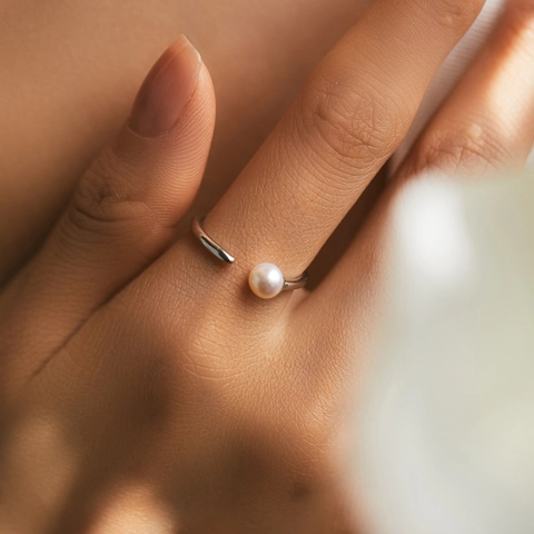 Minimalistischer 925 Sterlingsilber Offener Ring Für Damen Eleganter Natürlicher Süßwasserperle Verstellbarer Ring Schmuck