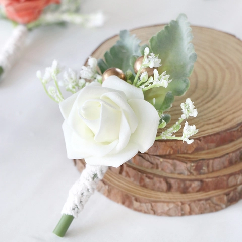 Künstliche Rosen Ansteckblume Hochzeit Blumen PE Schaum Satin Handgefertigt Spitze Brosche Nadel Für Bräutigam Party