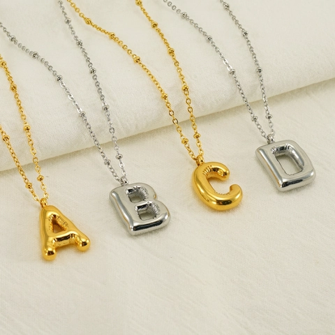 Collana Con Pendente Lettera Bolla Acciaio Inossidabile Placcato Oro 18K Gioielli Iniziale Palloncino 3D Per Donna