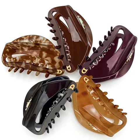 Pinza per Capelli in Acetato Stile Francese Elegante Molla a Forma di Squalo Tartarugata Con Lettera D Accessori Donna