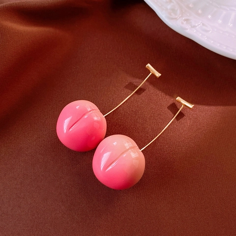 Roze Gradiënt Hars Perzik Lange Hanger Oorbellen Legering Staaf En Stalen Oorstokje Voor Dames Zoete Stijl