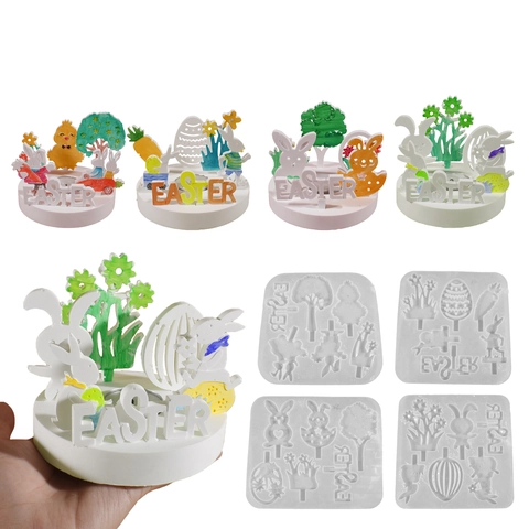 Moule En Silicone Lapin Oeufs De Pâques 3D DIY Résine Décoration Support Artisanat