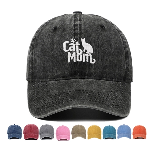 Casquette De Baseball En Coton Lavé Brodé Cat Mom Vintage Distressed Chapeau De Soleil Ajustable Pour Femmes Plein Air