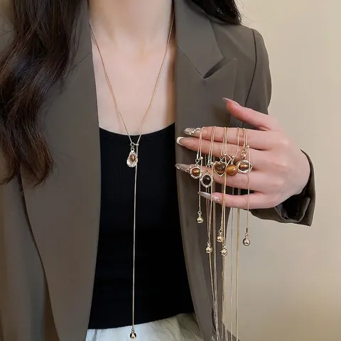 Collana Con Pendente A Cuore Occhio Di Tigre Vintage Catena Maglione In Rame Placcato Oro Regolabile Da Donna
